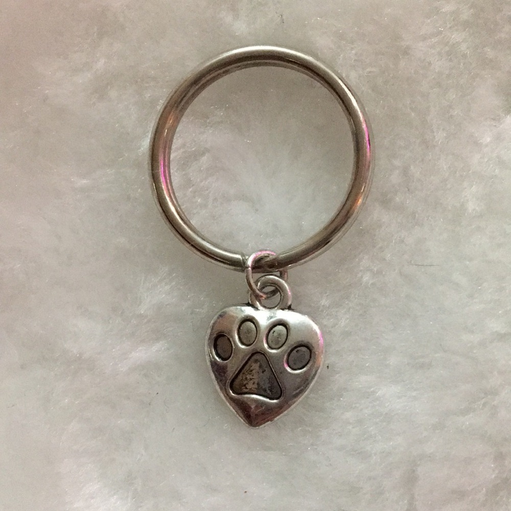 Silver Heart Paw Print Keychain